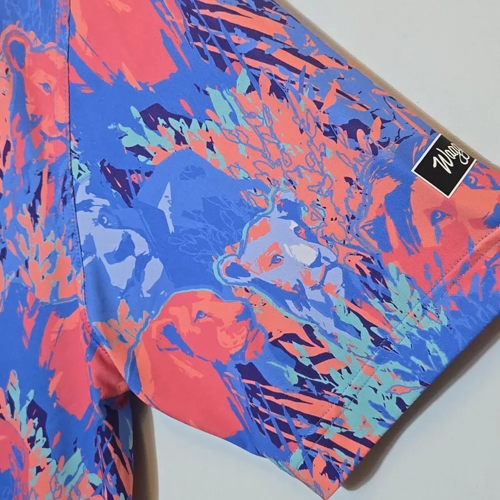 Waggle Men's Clubhouse King Golf Polo Shirt 2XL Lion Tropical Print Short Sleeve - Picture 7 of 10